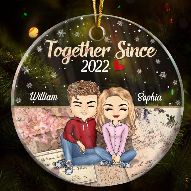 Together Since Husband Wife Christmas - Couple Gift - Personalized Custom Circle Acrylic Ornament