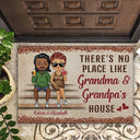 There's No Place Like Grandma And Grandpa's House Chibi Couple Grandparents - Family Gift - Personalized Custom Doormat