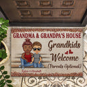 Grandma And Grandpa's House Grandkids Welcome Parents Optional Grandparents Chibi Couple - Family Gift - Personalized Custom Doormat
