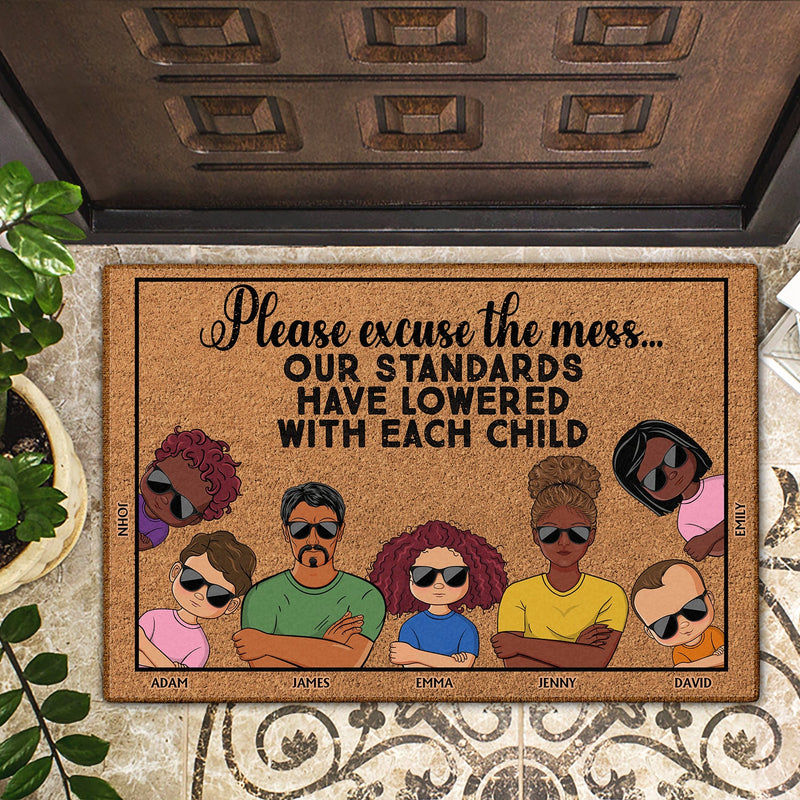 Please Excuse The Mess Our Standards Have Lowered With Each Child Couple - Anniversary, Birthday, Housewarming Gift For Spouse, Husband, Wife, Family - Personalized Custom Doormat
