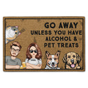 Go Away Unless You Have Alcohol And Dog Treats Cat Treats Pet Treats Cartoon Couples - Home Decor, Birthday, Housewarming Gift For Dog Lovers & Cat Lovers - Personalized Custom Doormat