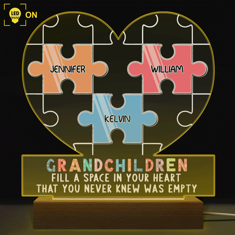 Grandchildren Fill A Space In Your Heart Puzzle - Birthday, Loving Gift For Mom, Mother, Mama, Grandma, Grandmother - Personalized Custom 3D Led Light Wooden Base