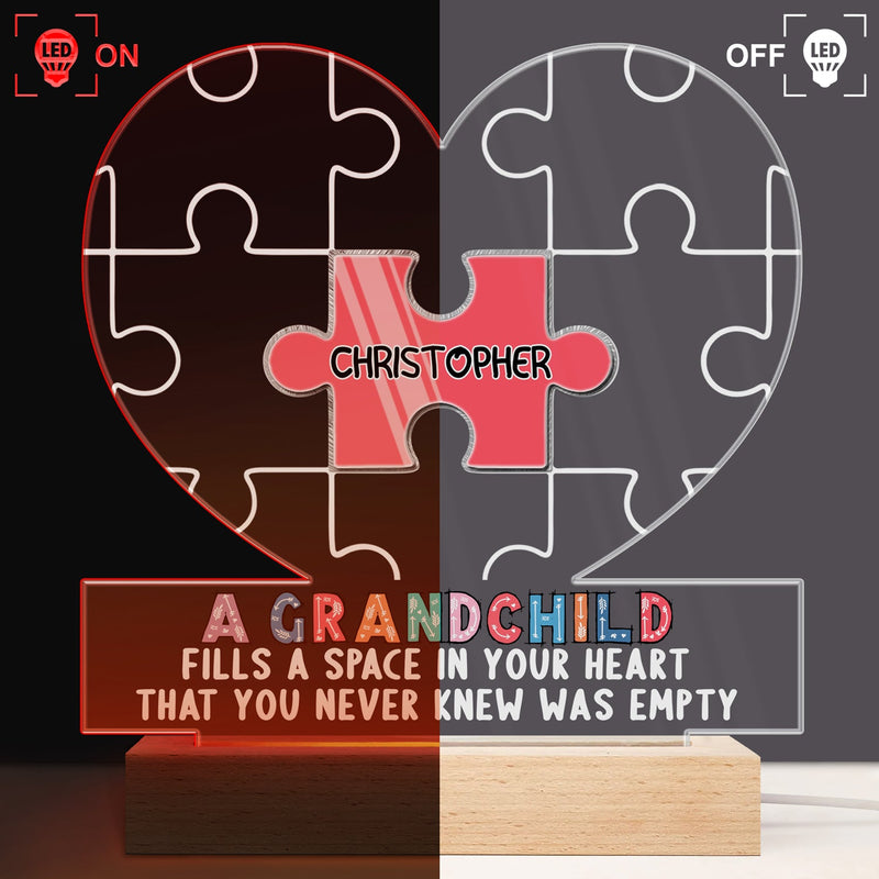 Grandchildren Fill A Space In Your Heart Puzzle - Birthday, Loving Gift For Mom, Mother, Mama, Grandma, Grandmother - Personalized Custom 3D Led Light Wooden Base