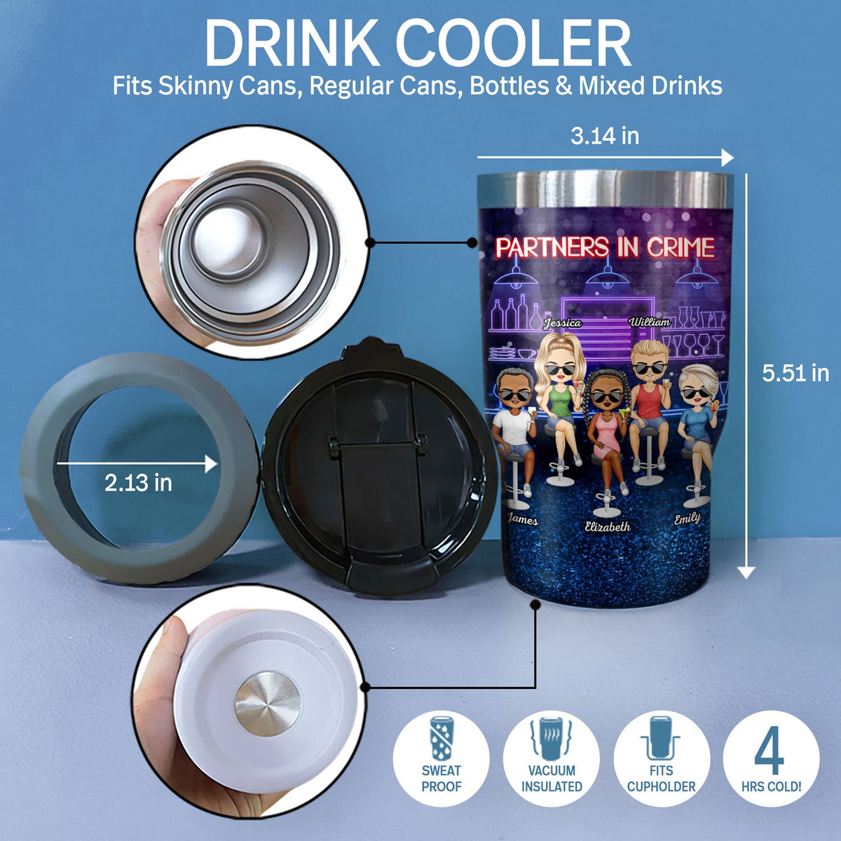 Partners In Crime Just Remember If We Get Caught Best Friends - Bestie BFF Gift - Personalized Custom Triple 3 In 1 Can Cooler