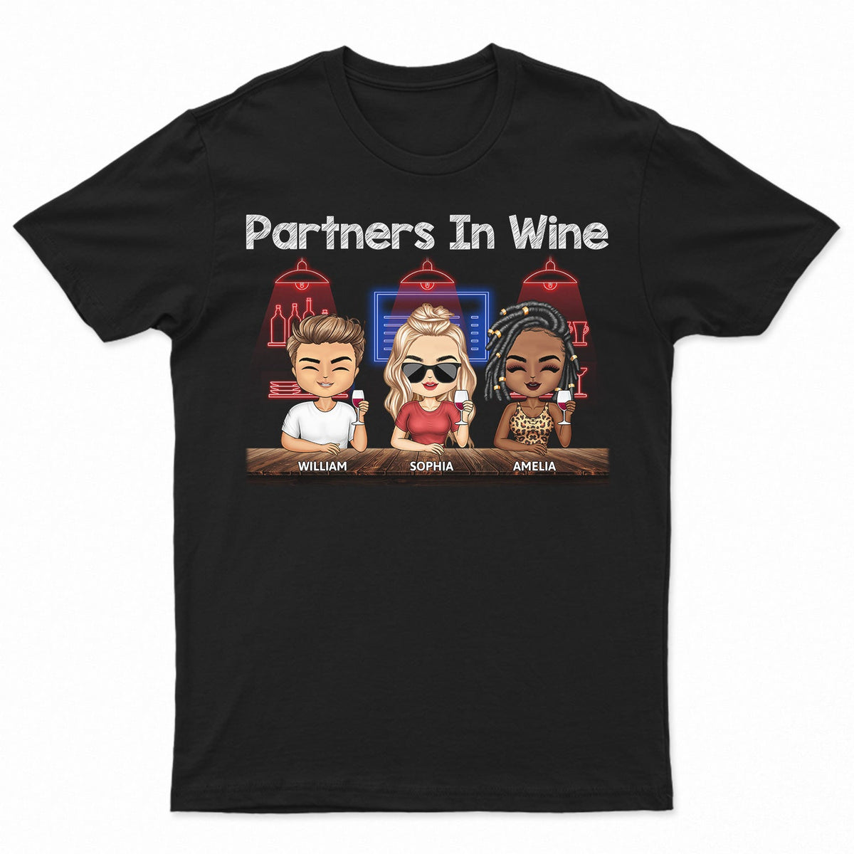 Partenaires dans une soirée vinicole Meilleurs amis - Cadeau Bestie BFF - T-shirt personnalisé