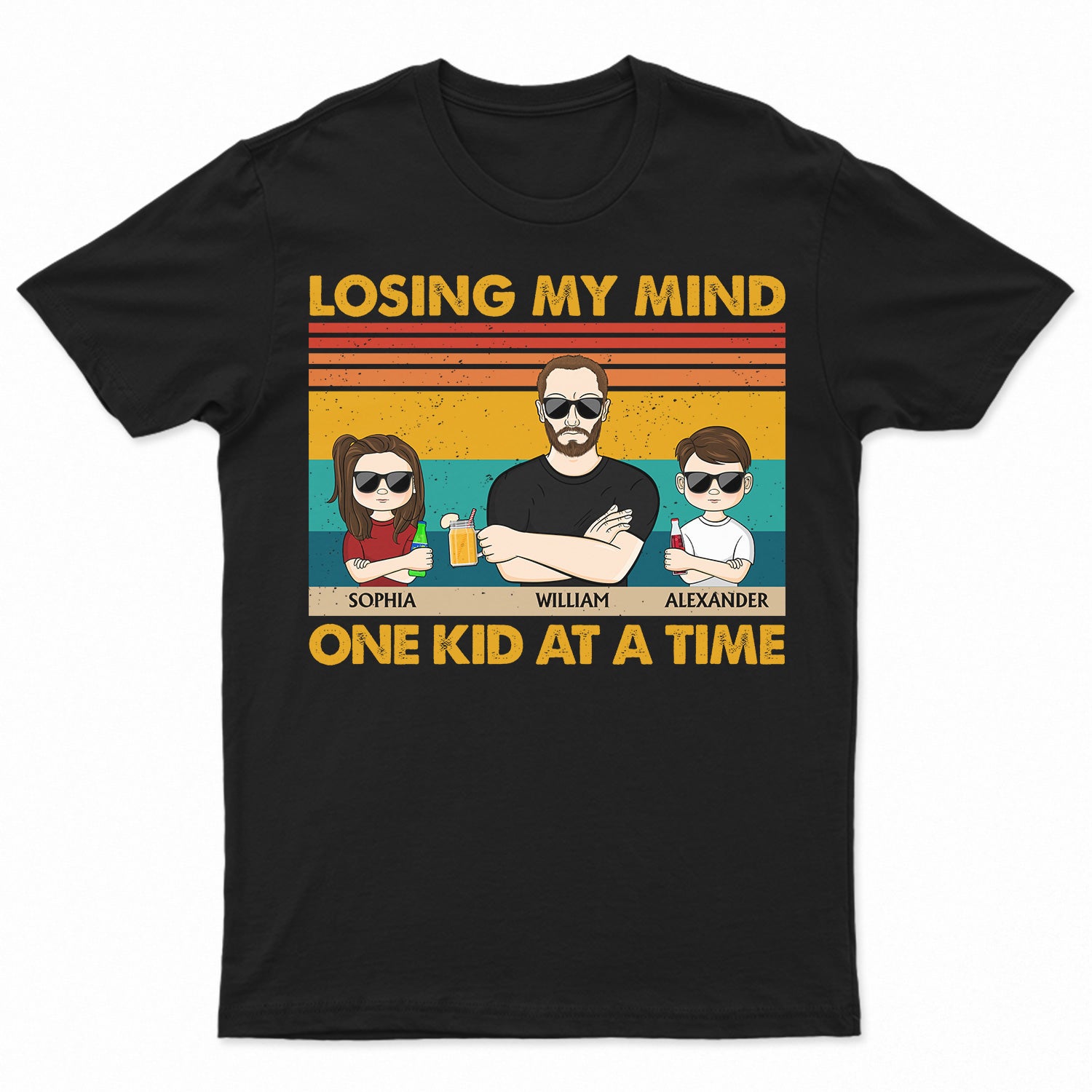 Losing My Mind One Kid At A Time - Funny, Birthday Gift For Father, Papa, Dad, Husband - Personalized Custom T Shirt