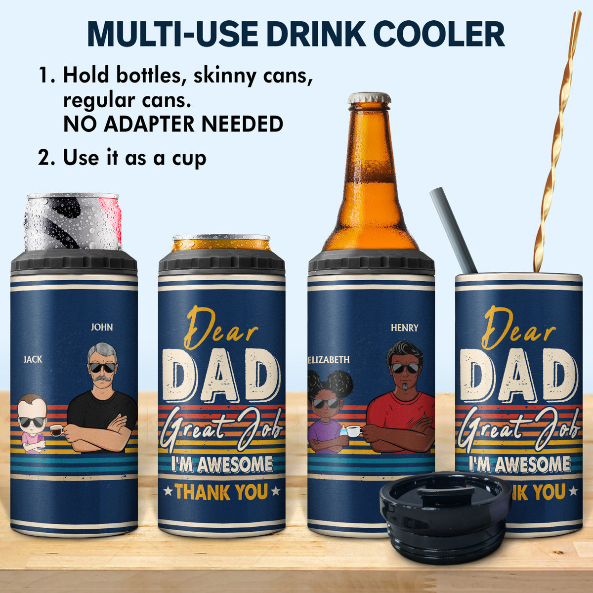 To Dad From The Reasons You Drink - Gift For Dad, Father - Personalized  Custom 4 In 1 Can Cooler Tumbler