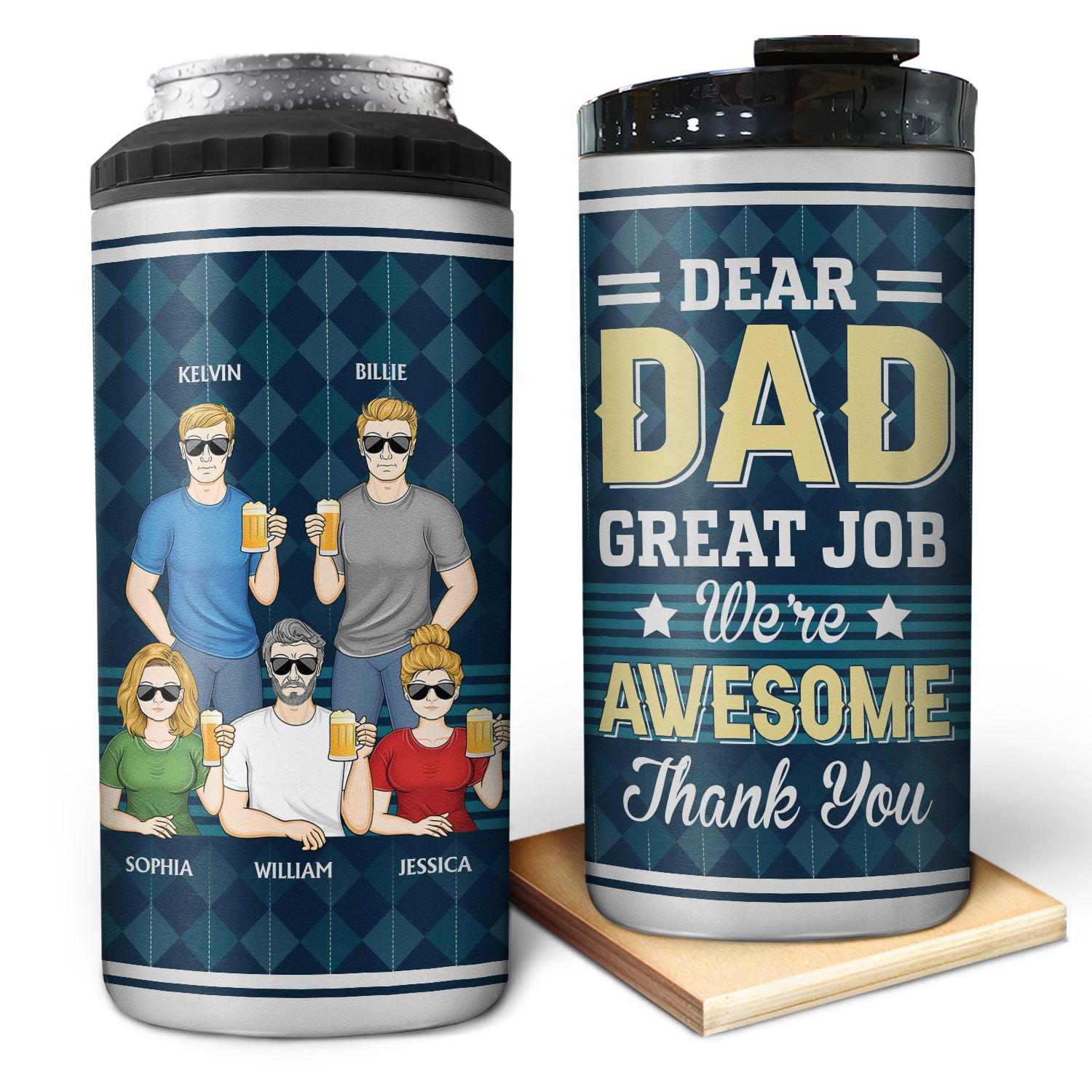 Dear Dad Great Job We're Awesome Thank You Family Vintage - Funny, Birthday Gift For Father, Papa, Husband - Personalized Custom 4 In 1 Can Cooler Tumbler