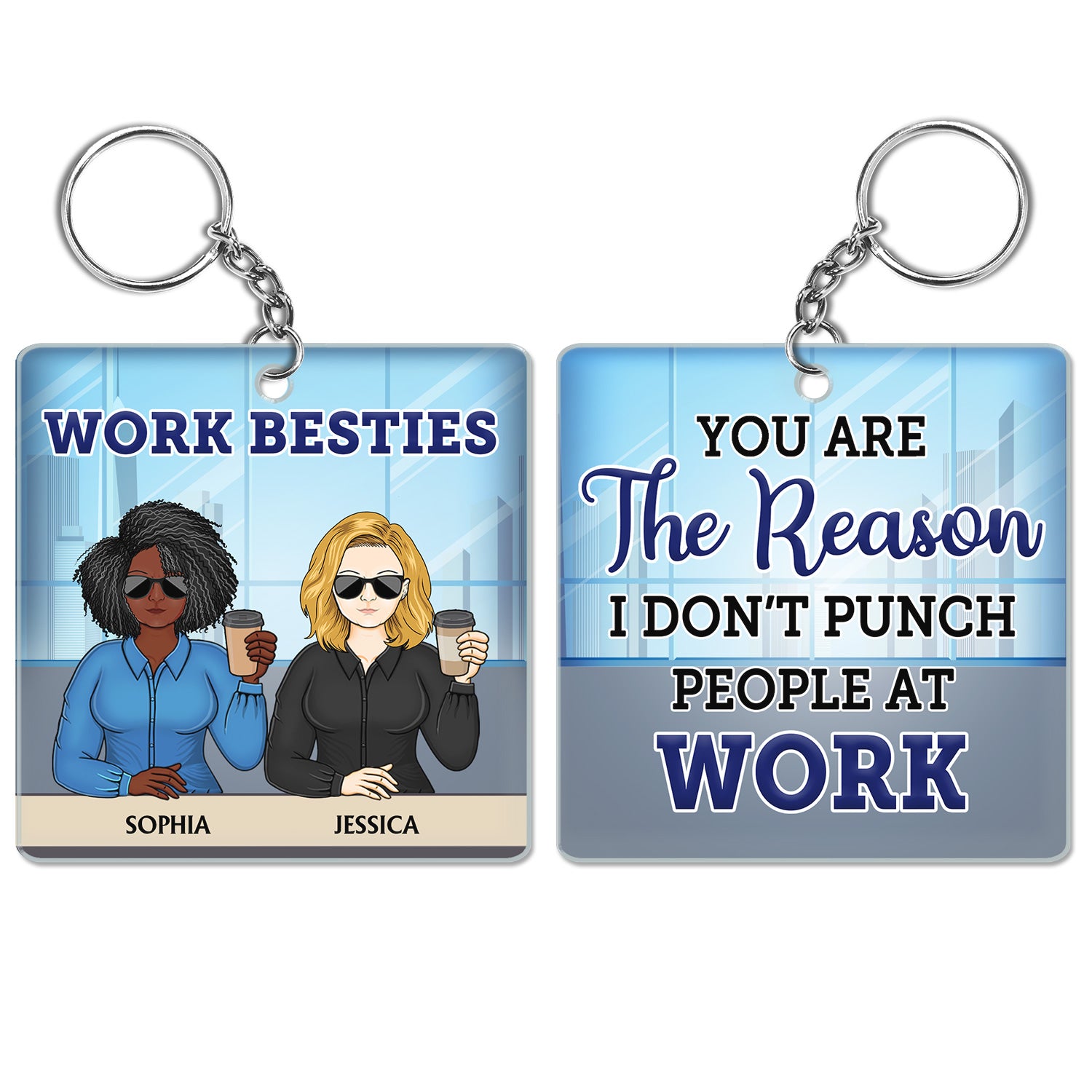 You Are The Reason I Don't Punch People At Work Family - Funny, Anniversary, Birthday Gifts For Colleagues, Coworker, Besties - Personalized Custom Acrylic Keychain