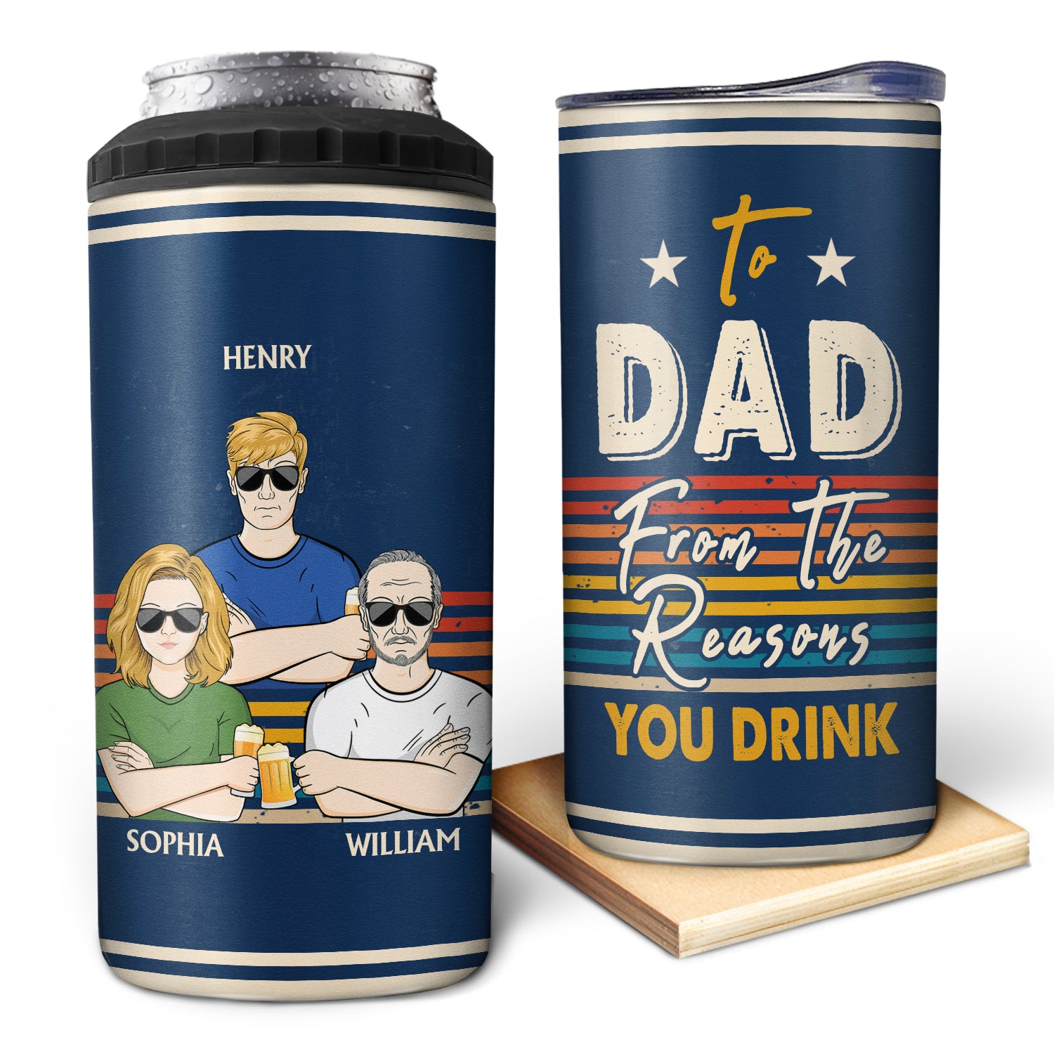 To Dad From The Reasons You Drink Adult Children - Funny, Birthday Gift For Father, Husband - Personalized Custom 4 In 1 Can Cooler Tumbler