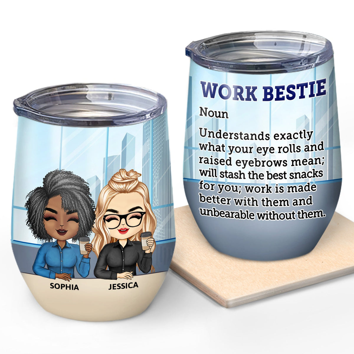 Work Bestie Definition - Funny, Anniversary, Birthday Gifts For Colleagues, Coworker, Besties - Personalized Custom Wine Tumbler
