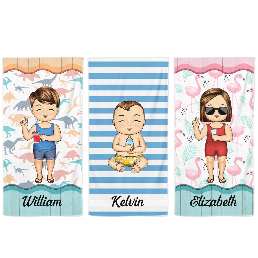 Serviette de plage personnalisée avec un bébé drôle sur la plage ! Cadeau pour enfants et petits-enfants