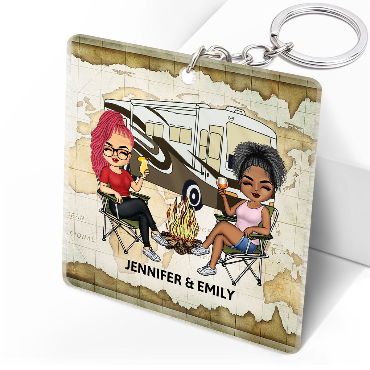 Clés du camping-car - Cadeau d'anniversaire, idéal pour les couples, les maris, les femmes et les amateurs de camping - Porte-clés personnalisé en acrylique