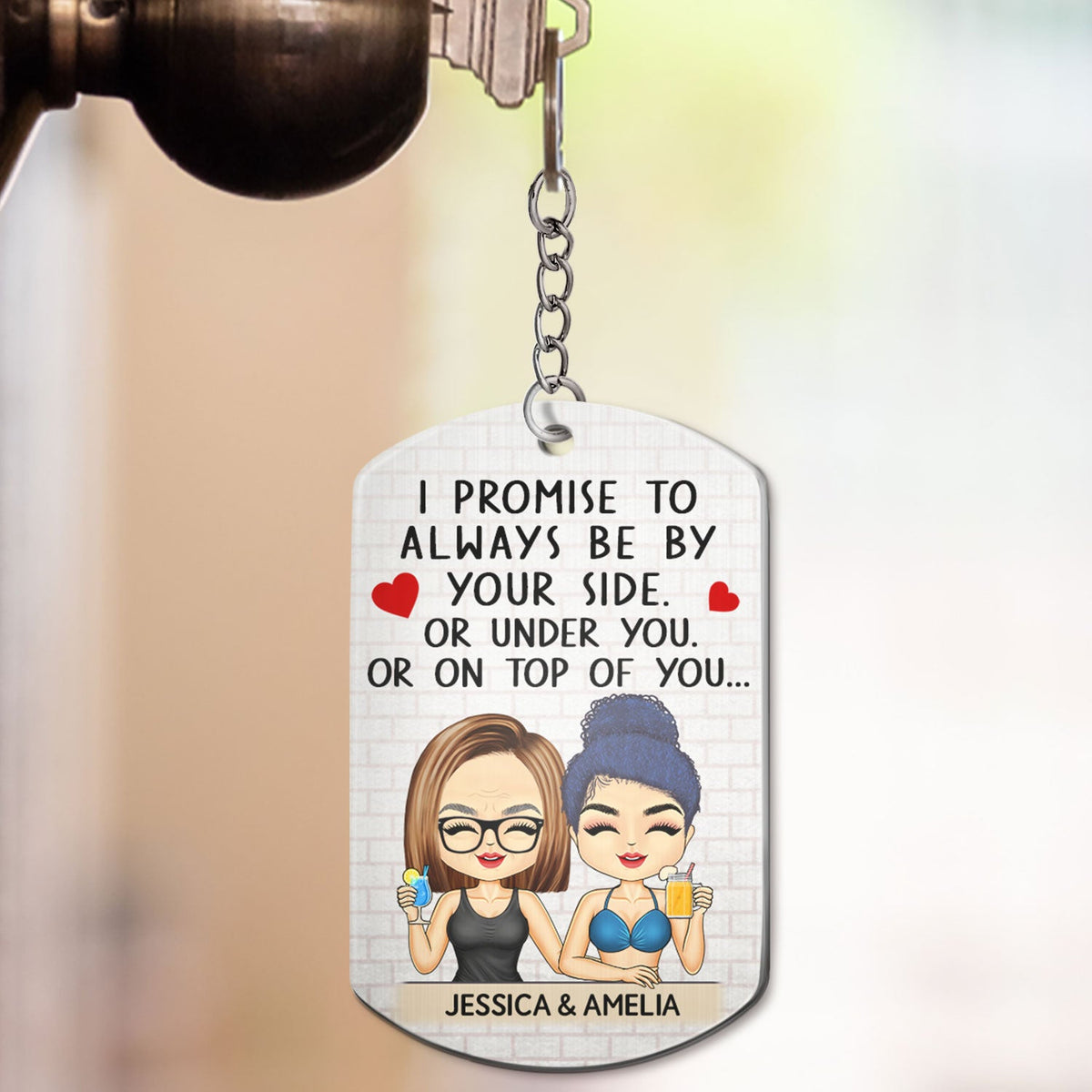 I Promise To Always Be By Your Side Chibi - Anniversary, Vacation, Funny Gift For Couples, Family - Personalized Aluminum Keychain