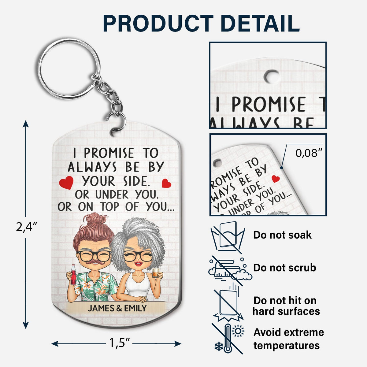 I Promise To Always Be By Your Side Chibi - Anniversary, Vacation, Funny Gift For Couples, Family - Personalized Aluminum Keychain