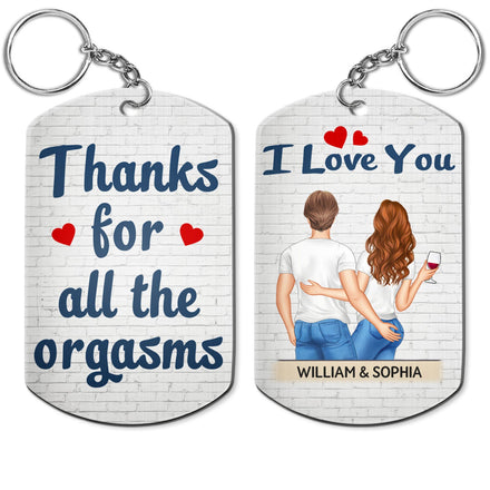 Merci pour tous les orgasmes Backside - Anniversaire, cadeau amusant pour couples, famille - Porte-clés en aluminium personnalisé