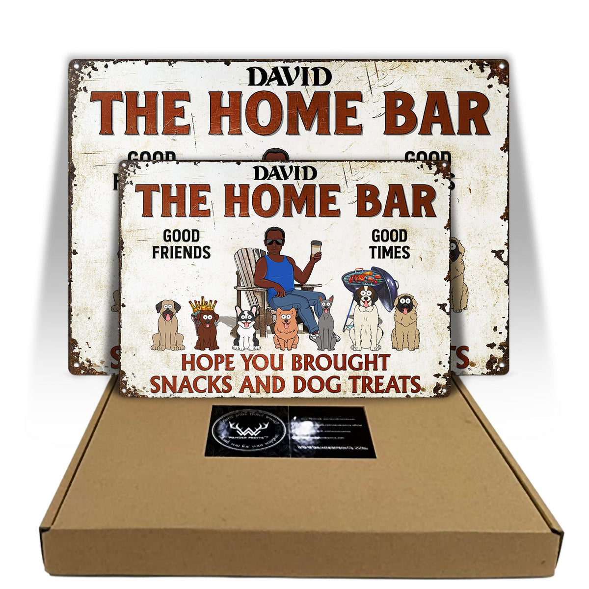J'espère que vous avez apporté de l'alcool et des friandises pour chiens Couples Drôle de chien de dessin animé - Panneau d'arrière-cour - Panneaux en métal classiques personnalisés