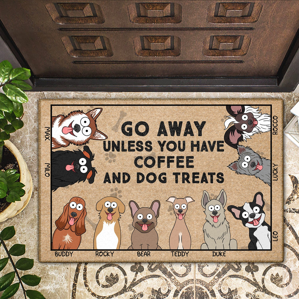 Go Away Unless You Have Alcohol And Dog Treats Funny Cartoon Dog - Gift For Dog Lovers - Personalized Doormat