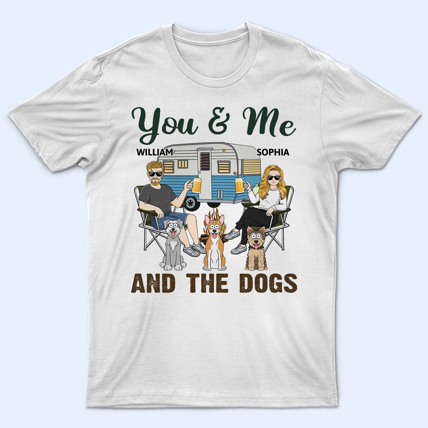 You & Me And The Dogs Funny Cartoon Dog - Vacation, Birthday, Anniversary Gift For Couples, Camping Lovers - Personalized T Shirt