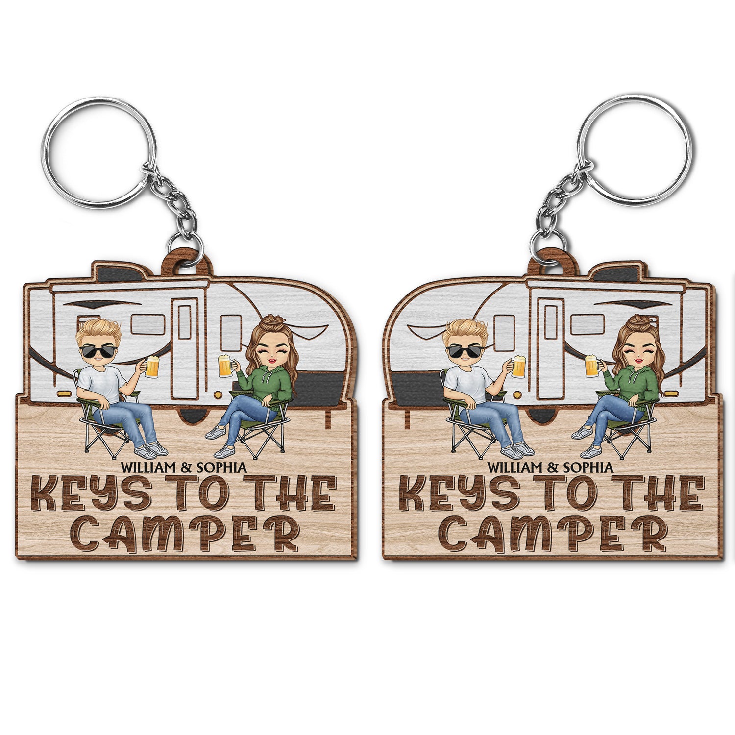 Keys To The Camper Vintage RV - Funny, Loving Gifts For Couples, Camping Lovers - Personalized Wooden Keychain