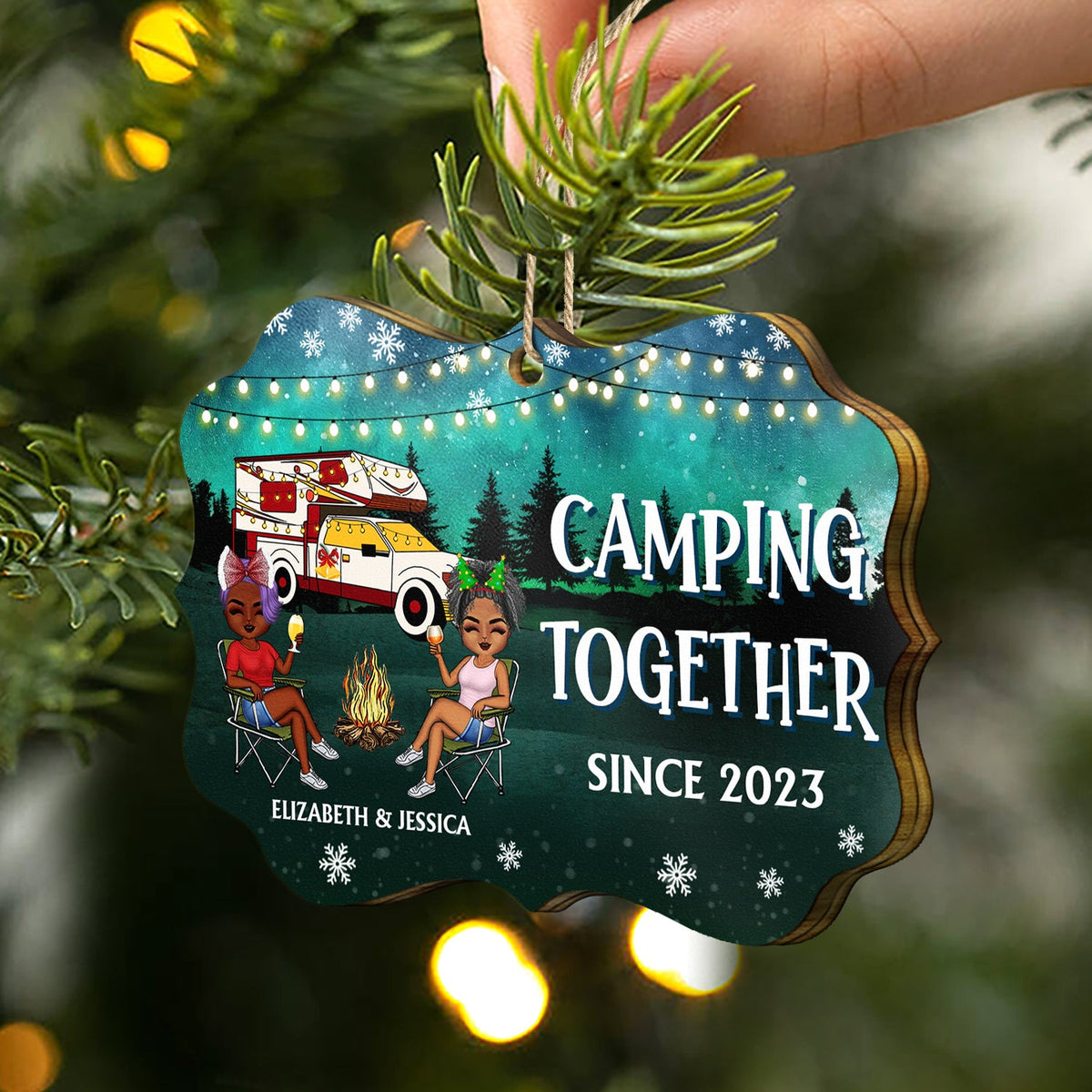 Happy Campers Since - Christmas Gift For Couples, Camping Lovers - Personalized Medallion Wooden Ornament