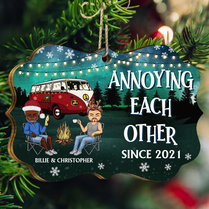 Happy Campers Since - Christmas Gift For Couples, Camping Lovers - Personalized Medallion Wooden Ornament