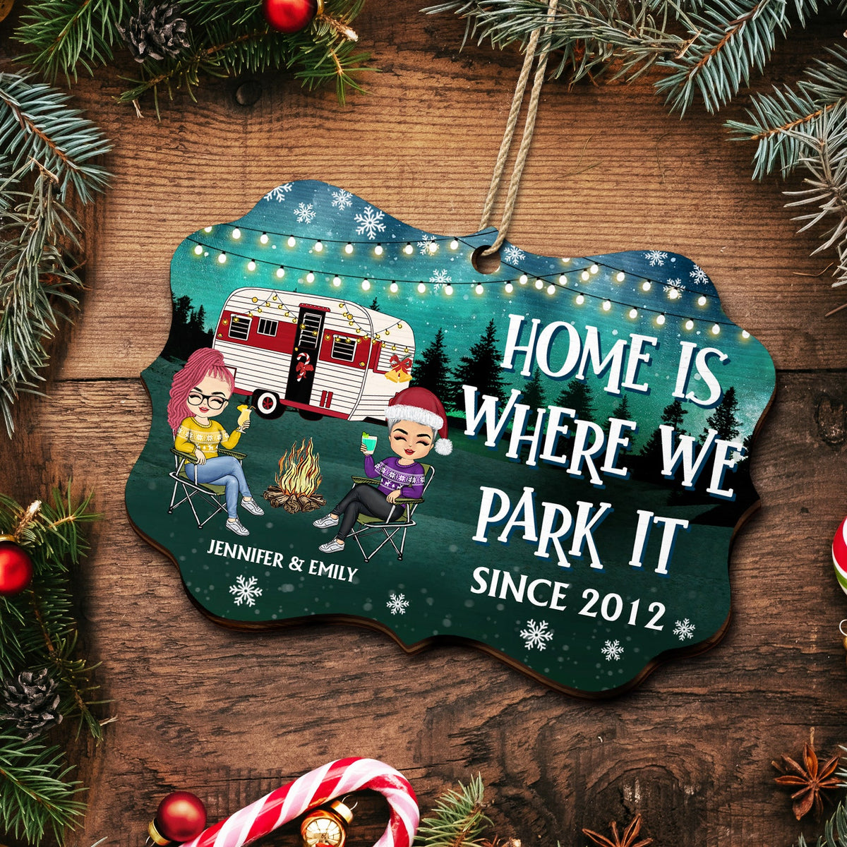 Happy Campers Since - Christmas Gift For Couples, Camping Lovers - Personalized Medallion Wooden Ornament