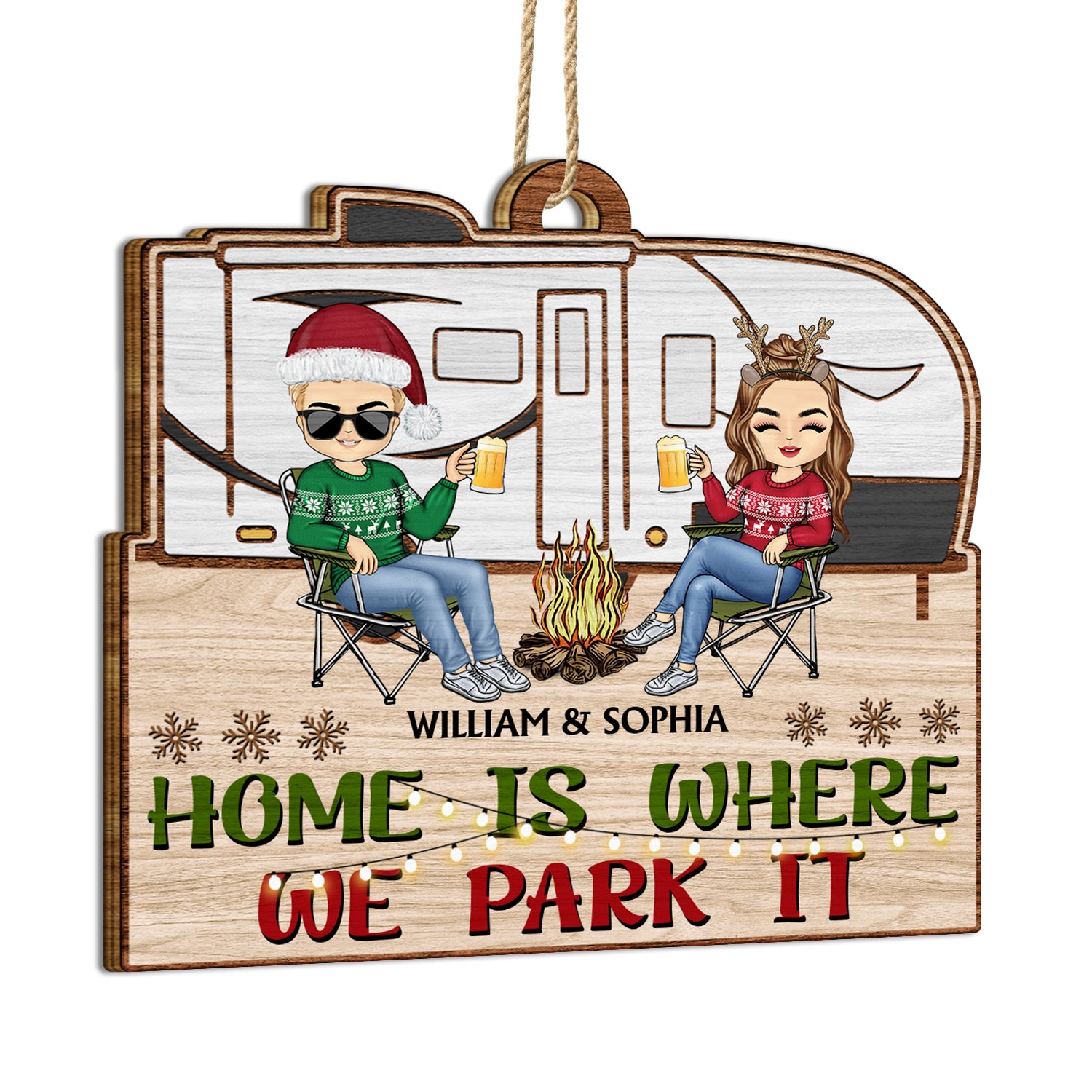 Home Is Where We Park It - Christmas Gifts For Couples, Camping Lovers - Personalized Custom Shaped Wooden Ornament