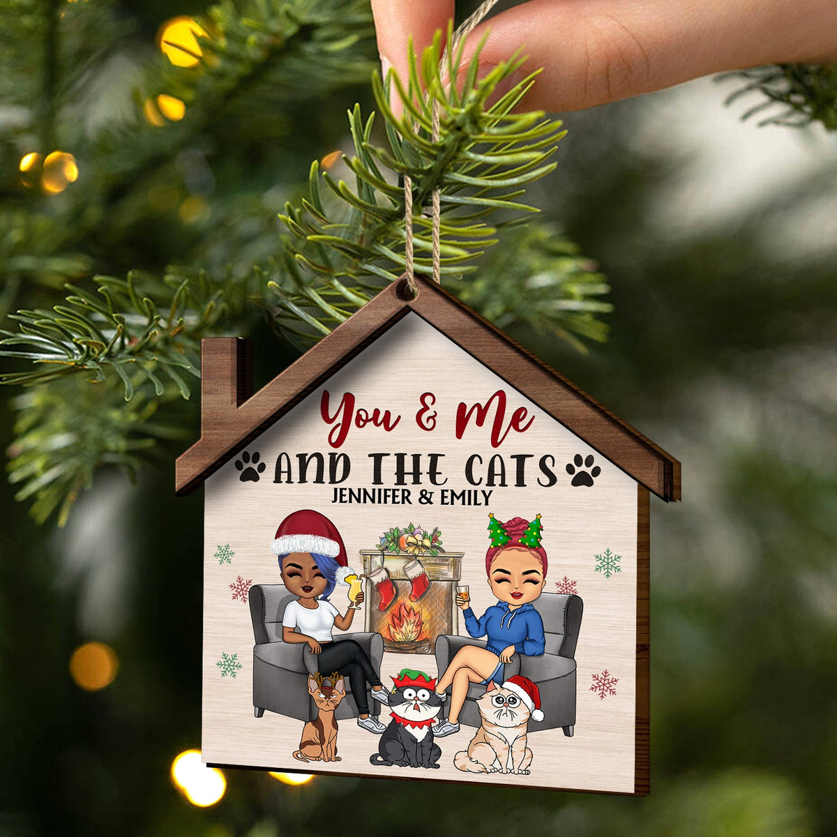You & Me And The Dogs The Cats - Christmas Gifts For Couples, Husband, Wife - Personalized 2-Layered Wooden Ornament