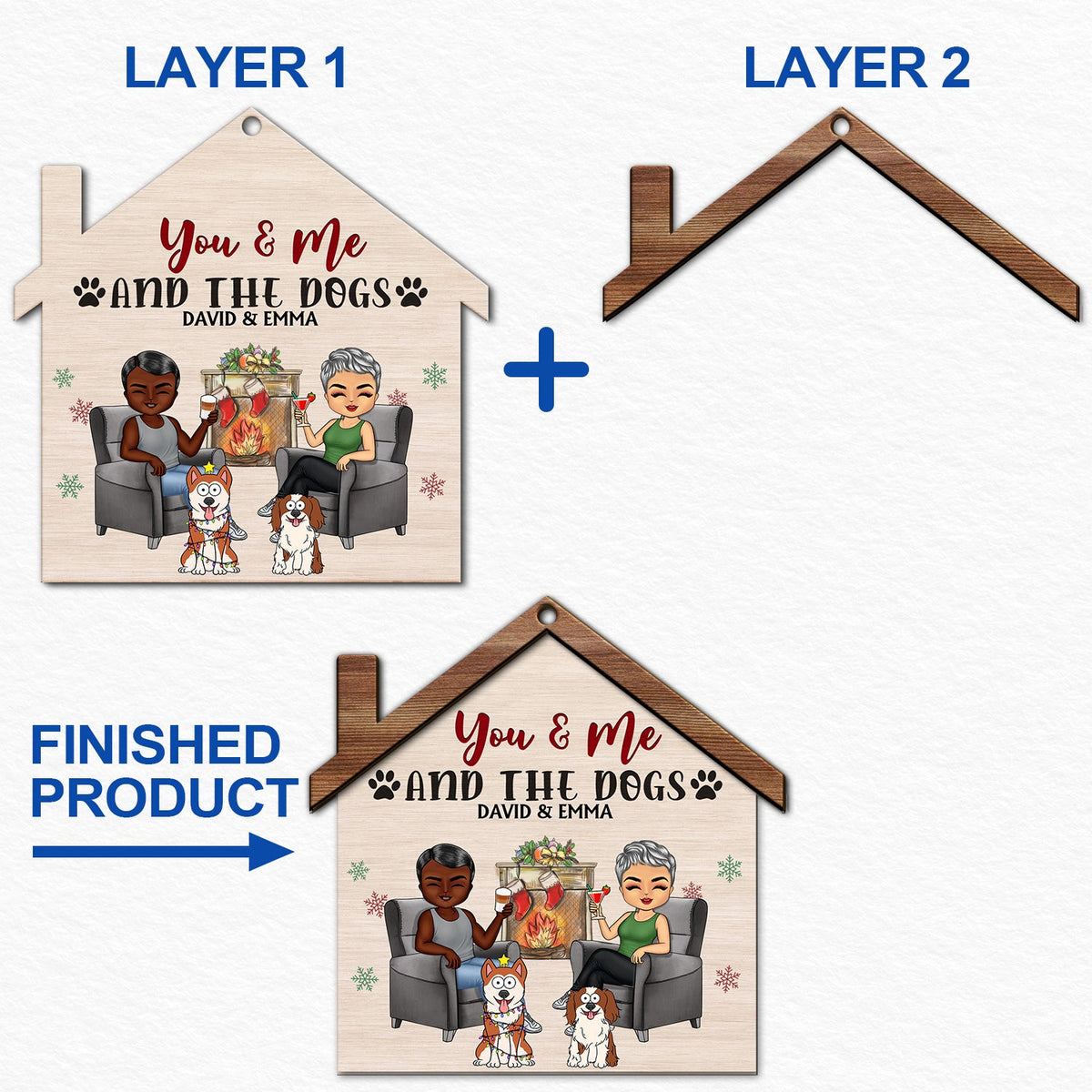 You & Me And The Dogs The Cats - Christmas Gifts For Couples, Husband, Wife - Personalized 2-Layered Wooden Ornament