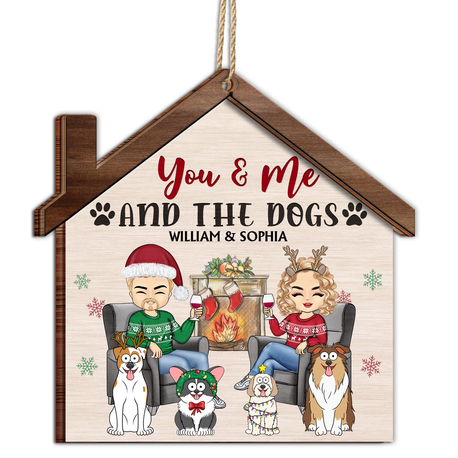 You & Me And The Dogs The Cats - Christmas Gifts For Couples, Husband, Wife - Personalized 2-Layered Wooden Ornament