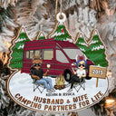 Happy Campers - Christmas Gifts For Couples, Camping Lovers - Personalized Wooden Cutout Ornament