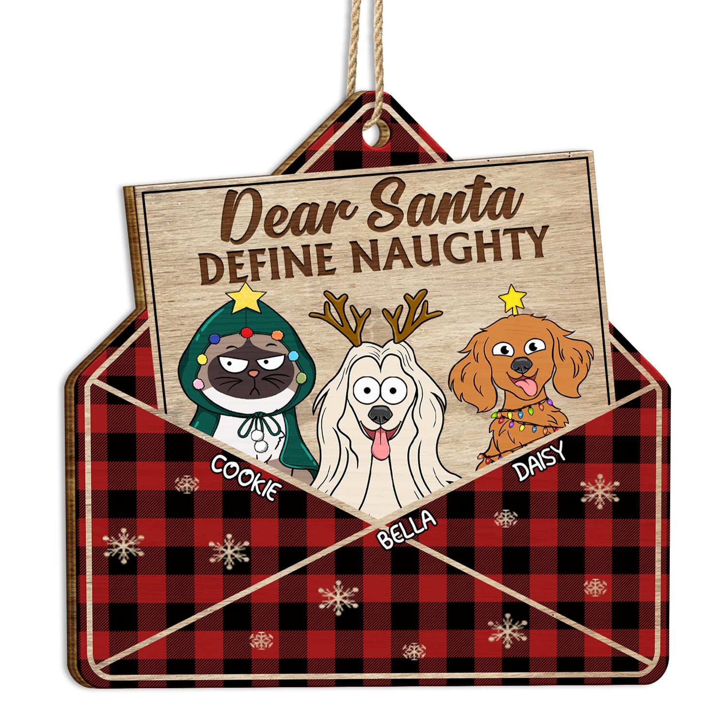 Dear Santa Define Naughty Funny Pet - Christmas Gifts For Dog Lovers, Cat Lovers - Personalized Custom Shaped Wooden Ornament