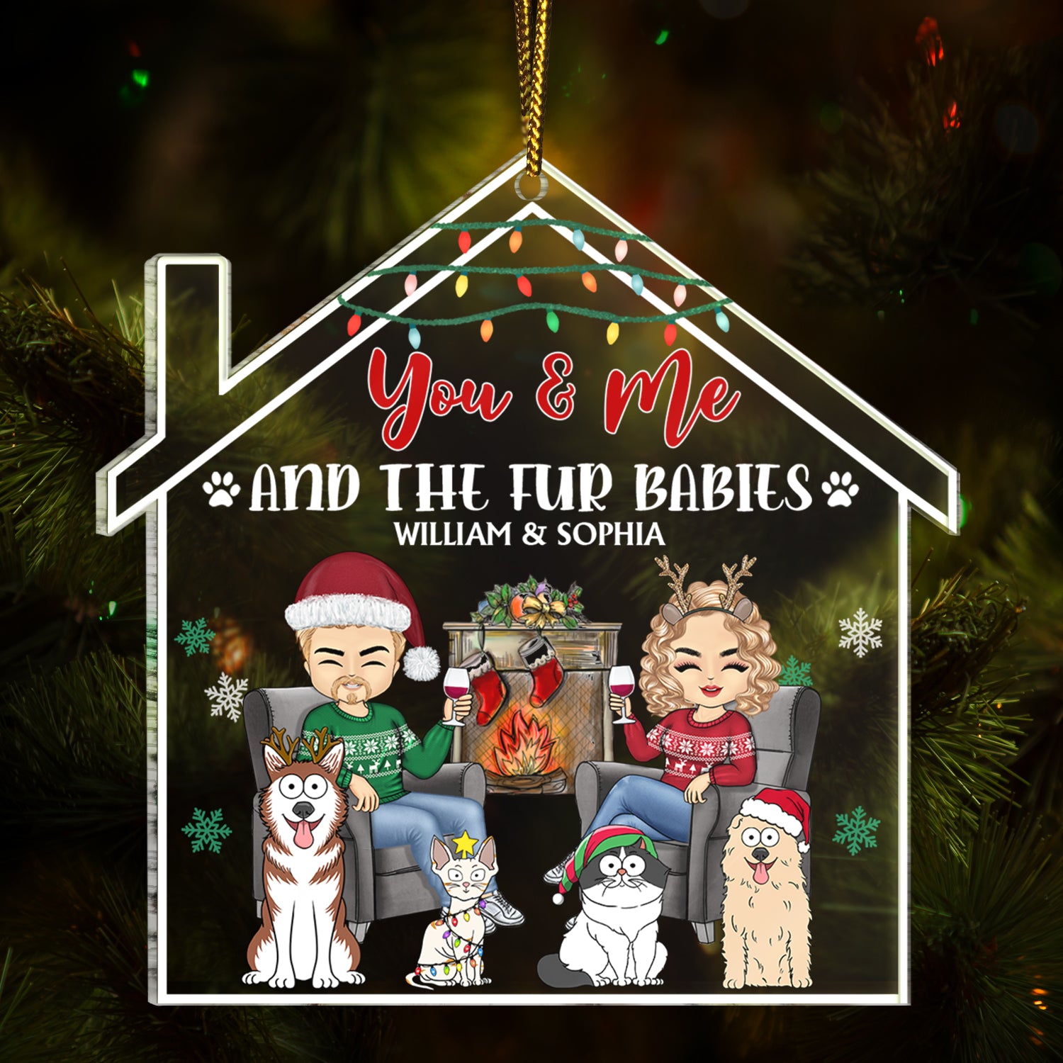 You And Me And The Fur Babies - Christmas Gifts For Couples, Dog Lovers, Cat Lovers - Personalized Custom Shaped Acrylic Ornament
