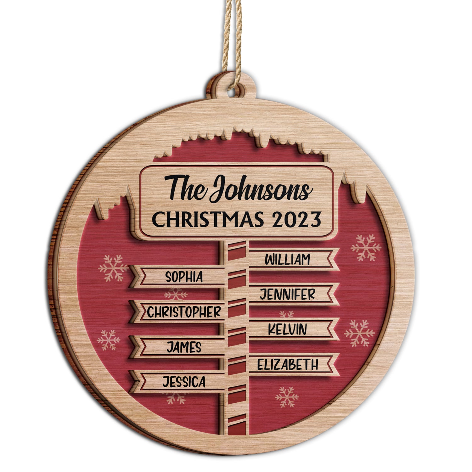 North Pole Sign - Christmas Gift For Family, Siblings - Personalized 2-Layered Wooden Ornament