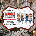 Here's To Another Year Of Laughing Until It Hurts - Christmas Gifts For Besties, Friends - Personalized Medallion Wooden Ornament