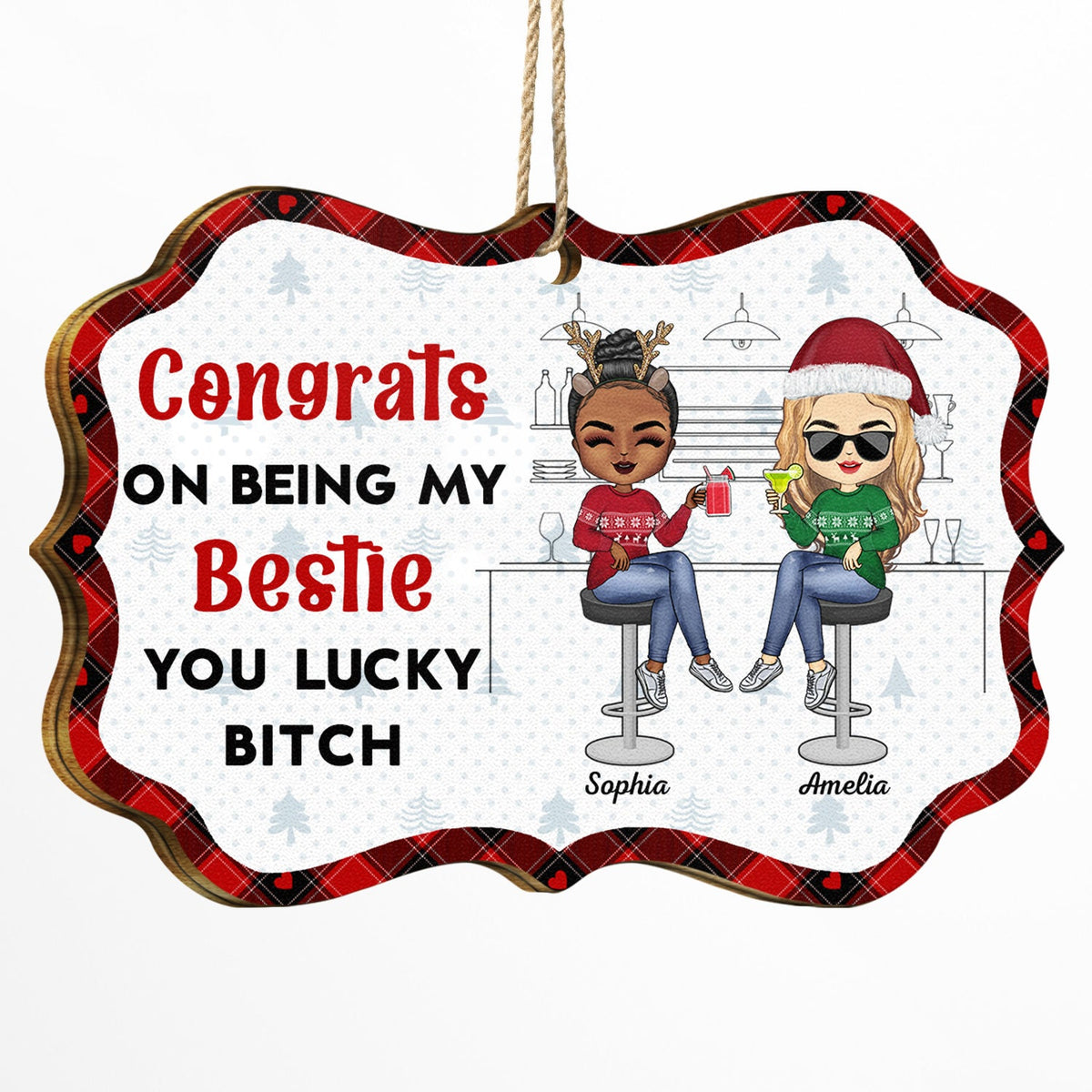 Félicitations pour être devenu mon meilleur ami ! Cadeaux de Noël pour les meilleurs amis ! Décoration en bois avec médaillon personnalisé