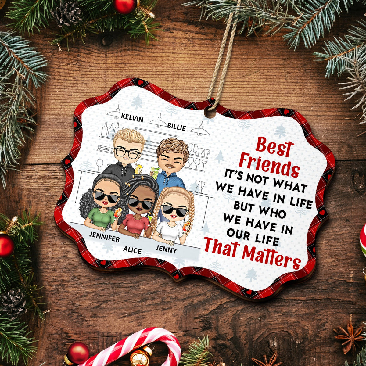 Voici une autre année de liens autour de l'alcool - Cadeaux de Noël pour les meilleurs amis, les meilleures amies - Décoration en bois médaillon personnalisée