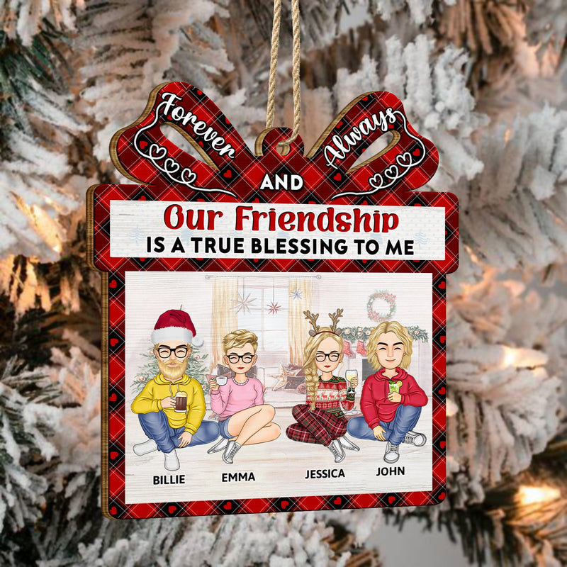Our Friendship Is A True Blessing Cartoon - Christmas Gifts For Besties, Best Friends - Personalized Custom Shaped Wooden Ornament