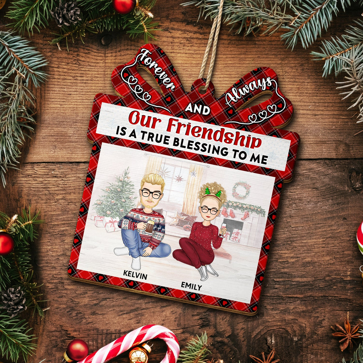 Our Friendship Is A True Blessing Cartoon - Christmas Gifts For Besties, Best Friends - Personalized Custom Shaped Wooden Ornament