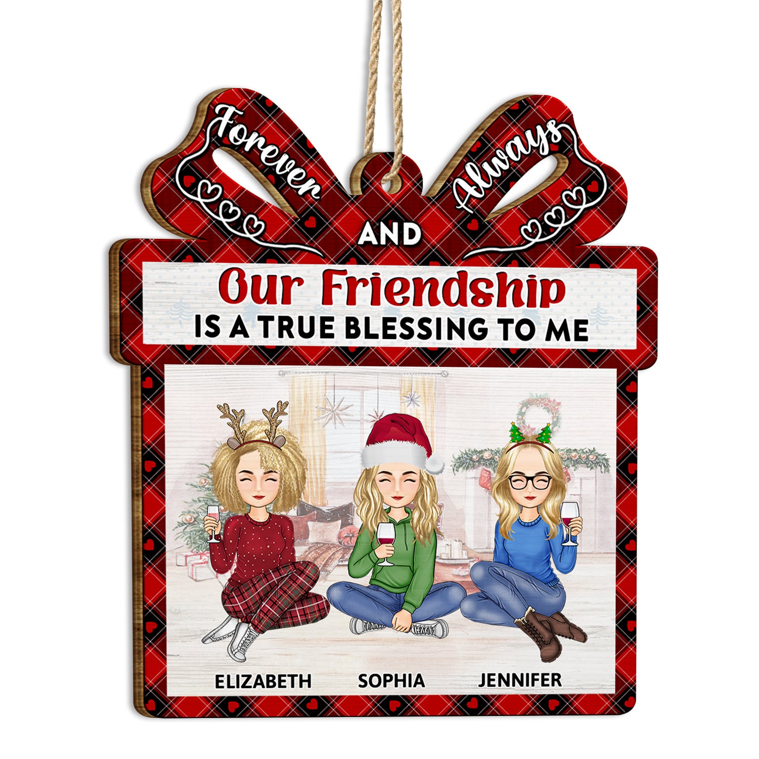 Our Friendship Is A True Blessing Cartoon - Christmas Gifts For Besties, Best Friends - Personalized Custom Shaped Wooden Ornament