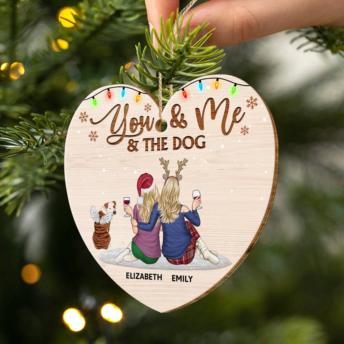 You And Me And The Dogs - Christmas Gift For Couples, Dog Lovers, Cat Lovers, Pet Lovers - Personalized Custom Shaped Wooden Ornament