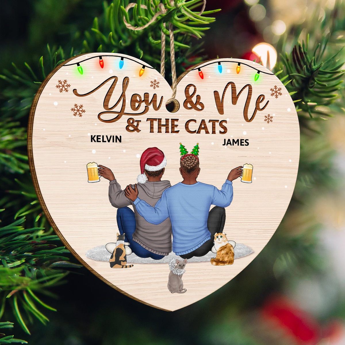 You And Me And The Dogs - Christmas Gift For Couples, Dog Lovers, Cat Lovers, Pet Lovers - Personalized Custom Shaped Wooden Ornament