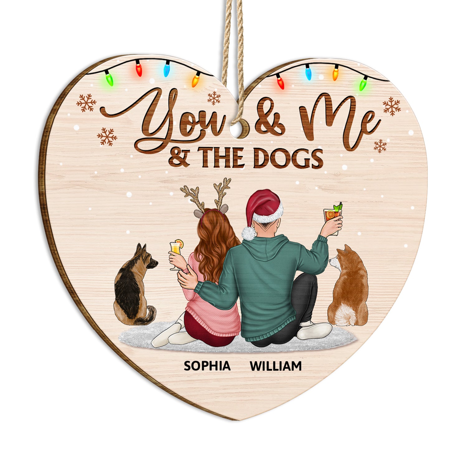 You And Me And The Dogs - Christmas Gift For Couples, Dog Lovers, Cat Lovers, Pet Lovers - Personalized Custom Shaped Wooden Ornament