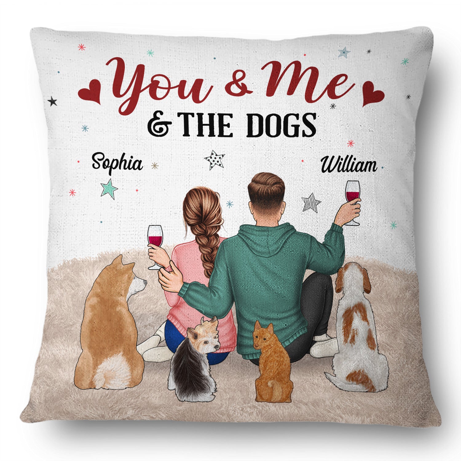 You And Me And The Dogs - Anniversary, Loving Gift For Couples, Dog Lovers, Cat Lovers, Pet Lovers - Personalized Pillow