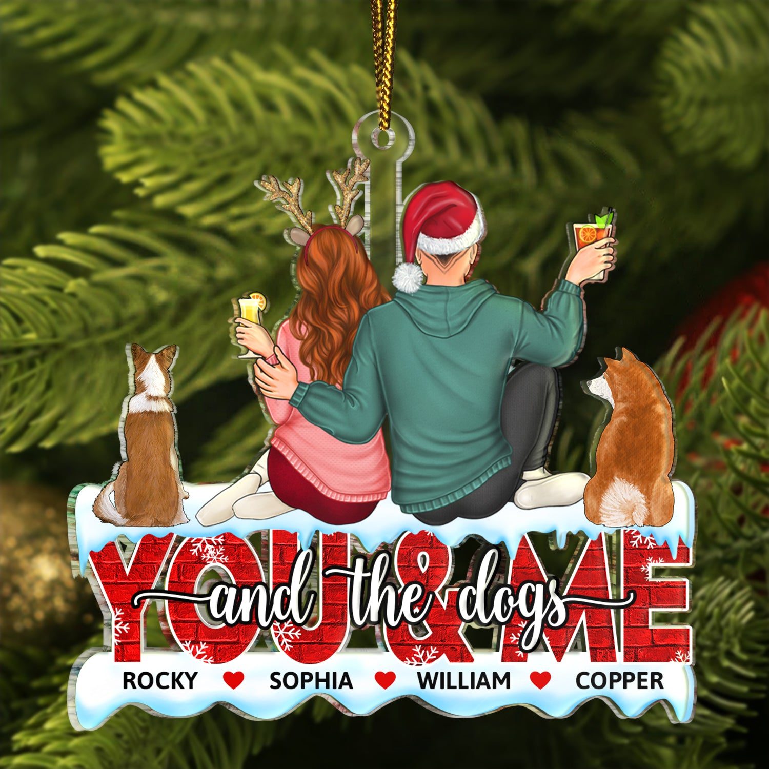 You & Me And The Dogs - Christmas Gift For Couples, Dog Lovers, Cat Lovers, Pet Lovers - Personalized Cutout Acrylic Ornament