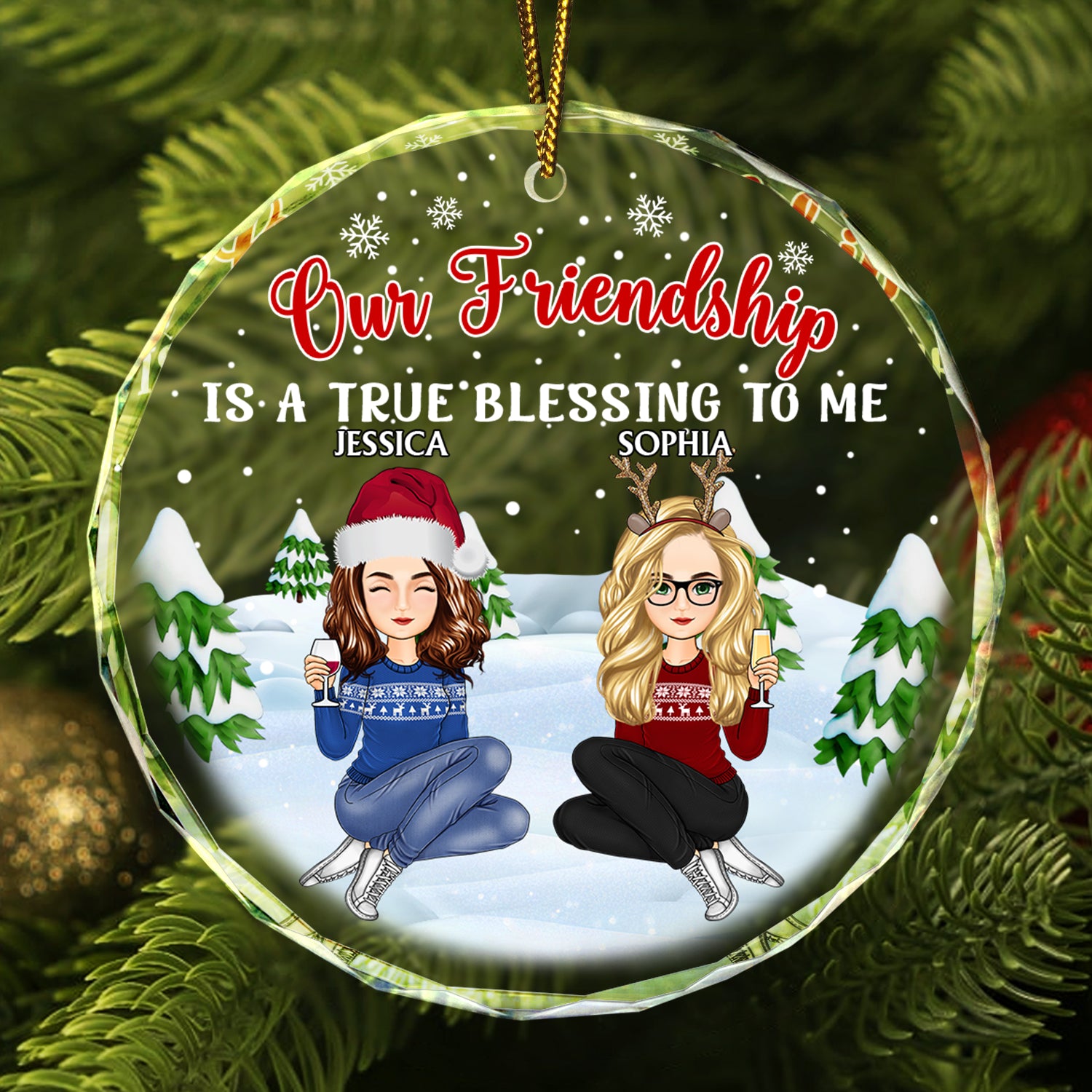 Our Friendship Is A True Blessing To Me - Christmas Gifts For Besties, Friends - Personalized Circle Glass Ornament