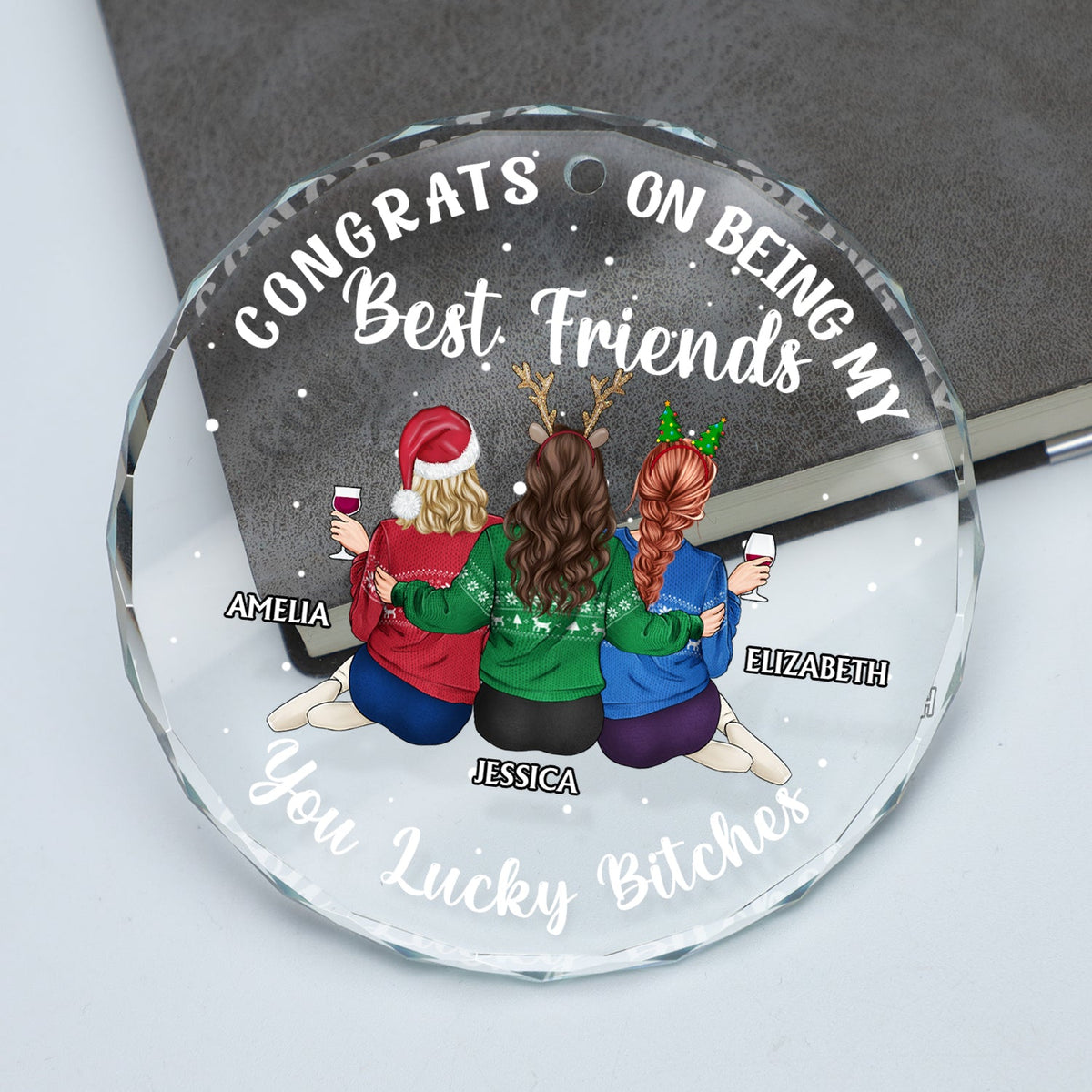 Congrats On Being My Besties - Christmas Gifts For Besties, Friends - Personalized Circle Glass Ornament