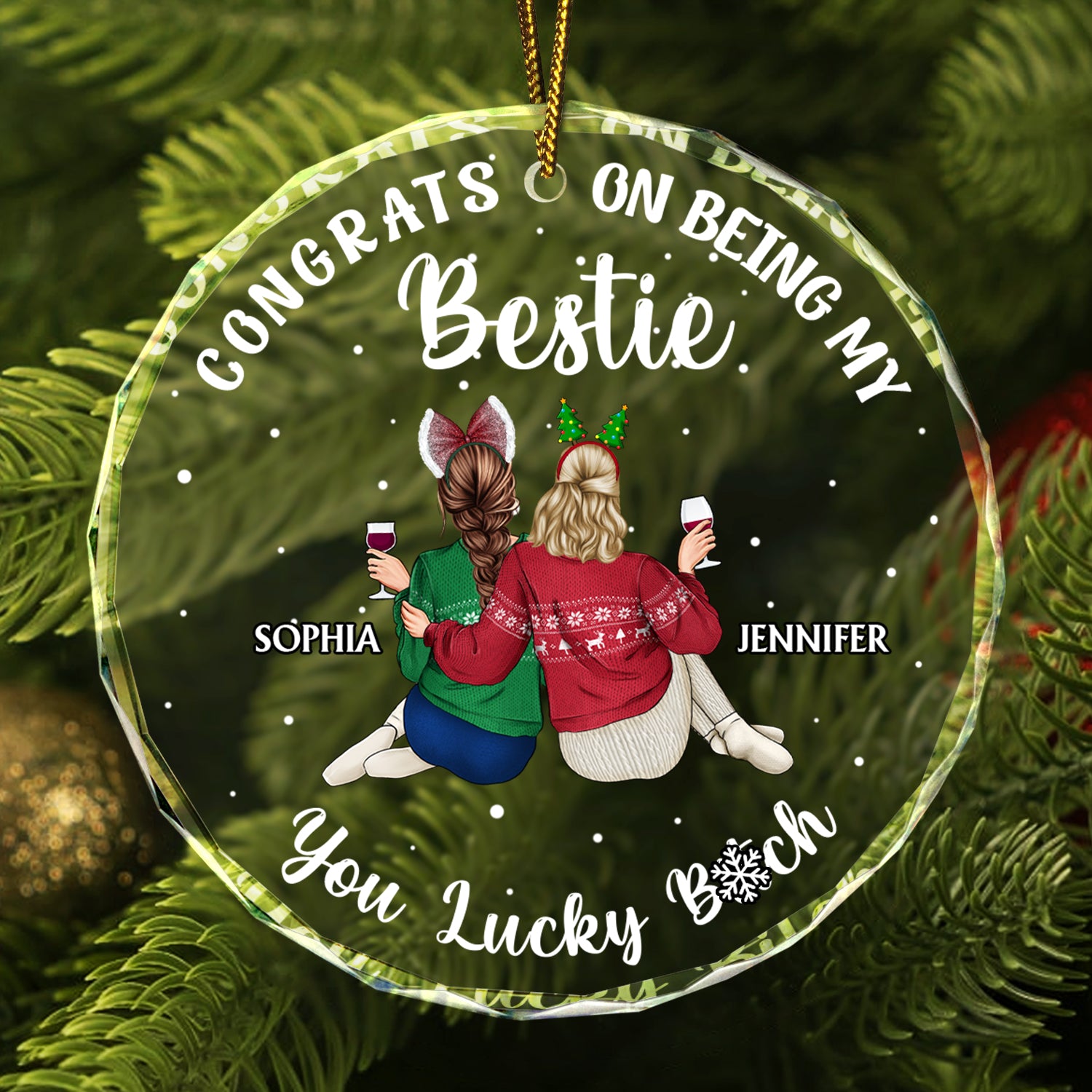 Congrats On Being My Besties - Christmas Gifts For Besties, Friends - Personalized Circle Glass Ornament