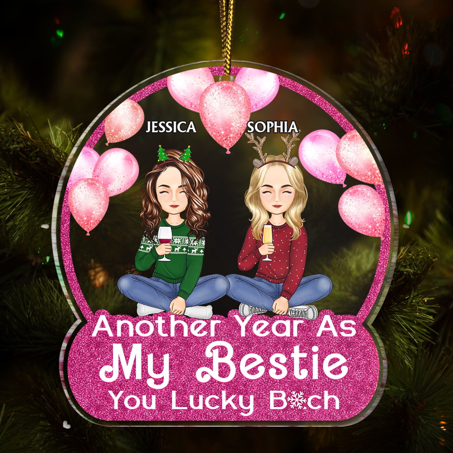 Another Year As My Bestie - Christmas Gifts For Besties, Friends - Personalized Custom Shaped Acrylic Ornament